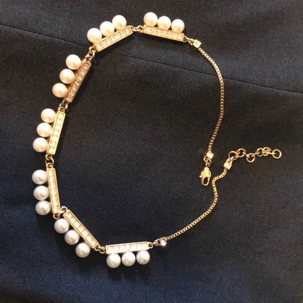Costume Jewelry, Rhinestone Pearl Gold Necklace